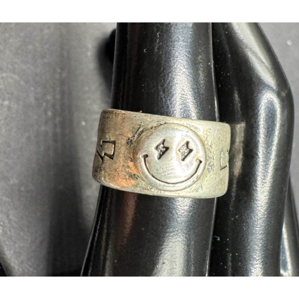 925 Sterling Silver Vintage Ring Smiley Face Thunder Stars Etched Size 6
